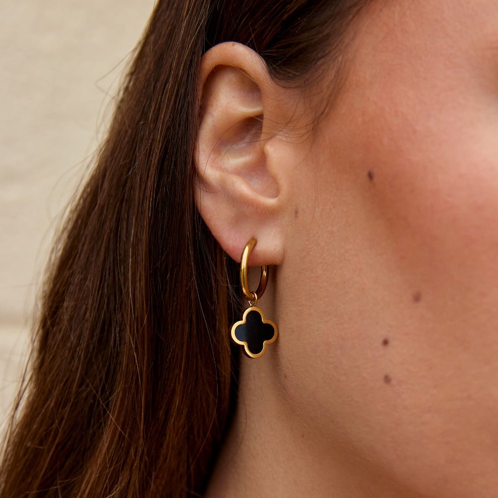 Orecchini a Cerchio Clover Nero