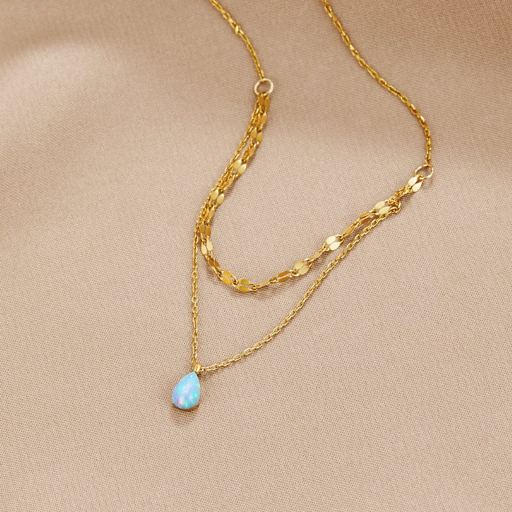 Collana a Strati Goccia Opale Blu
