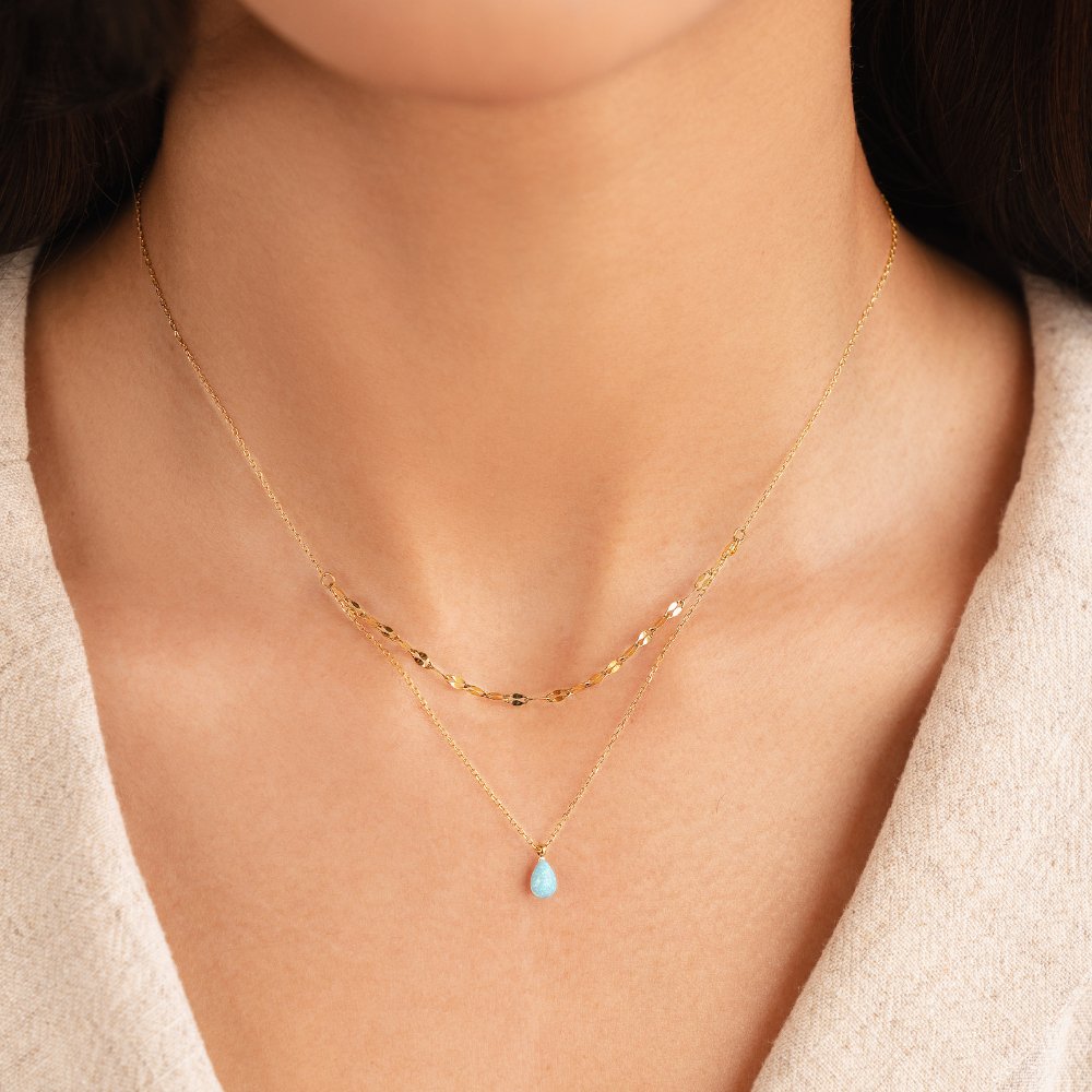Collana a Strati Goccia Opale Blu