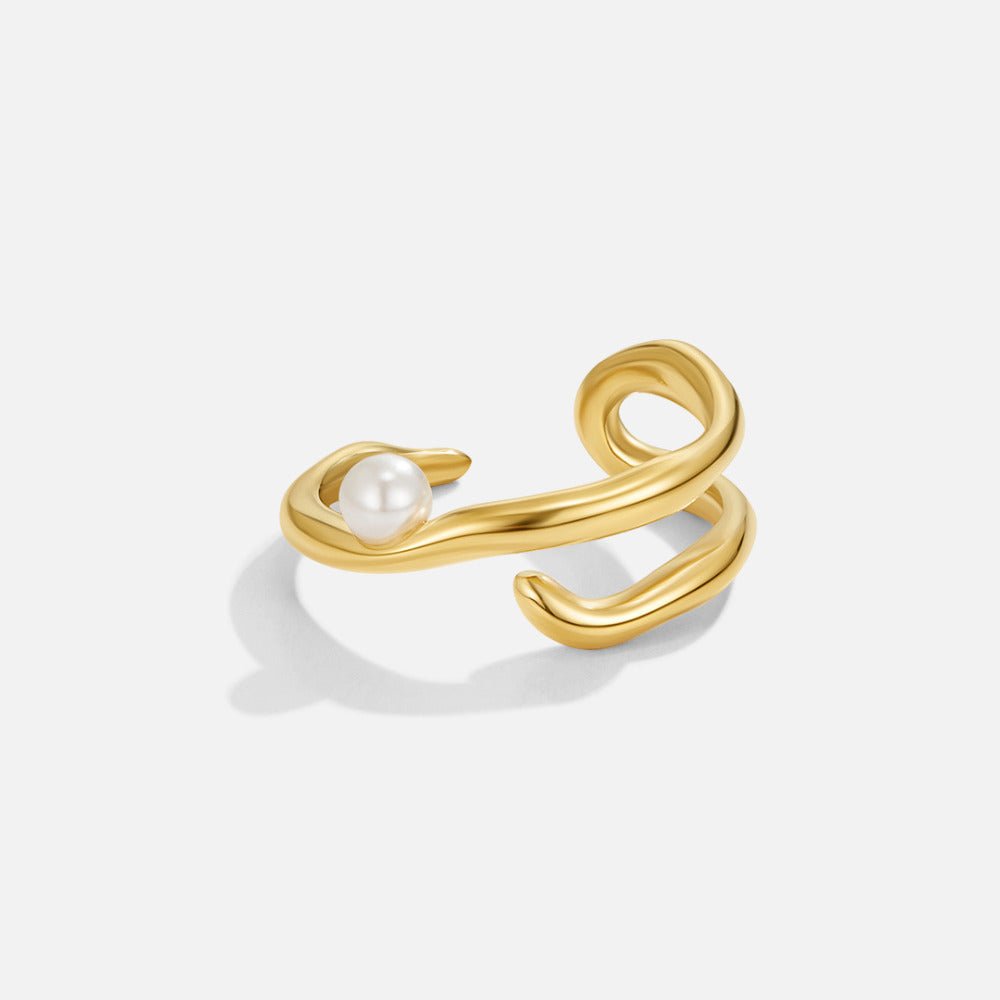 Anello Geometrico Oro e Perla