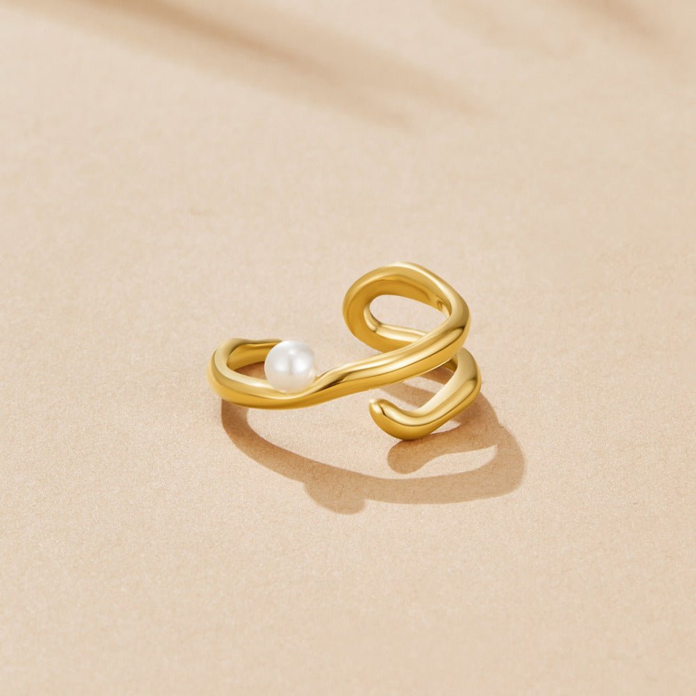 Anello Geometrico Oro e Perla