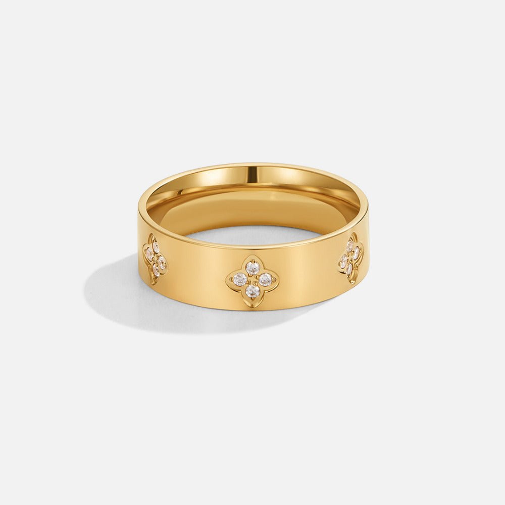 Anello Fascia Clover Cristallo Oro