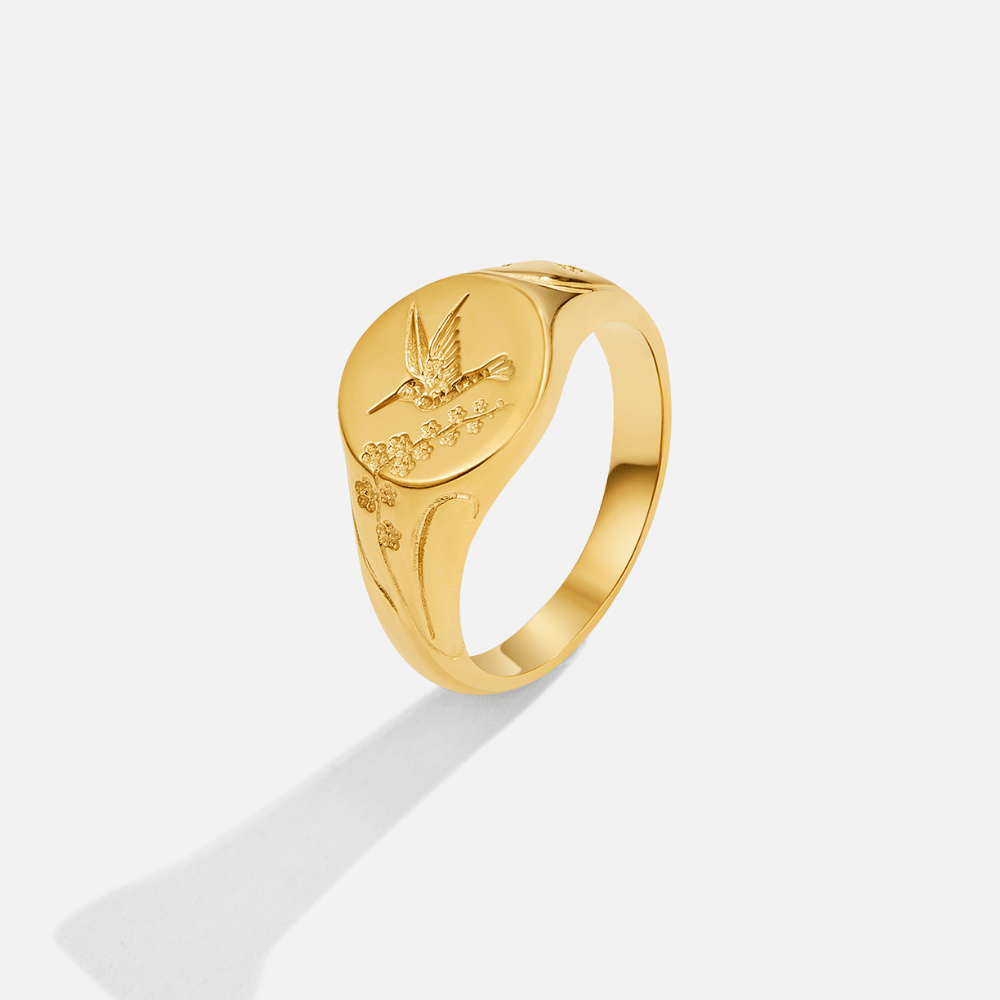 Anello Sigillo Colibrì Dorato