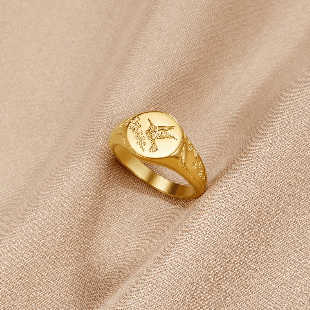 Anello Sigillo Colibrì Dorato
