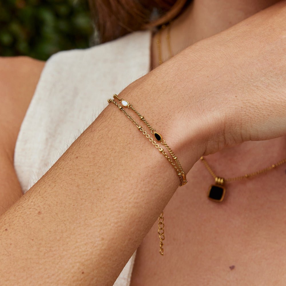 Bracciale a Strati Pietra Bianca e Nera