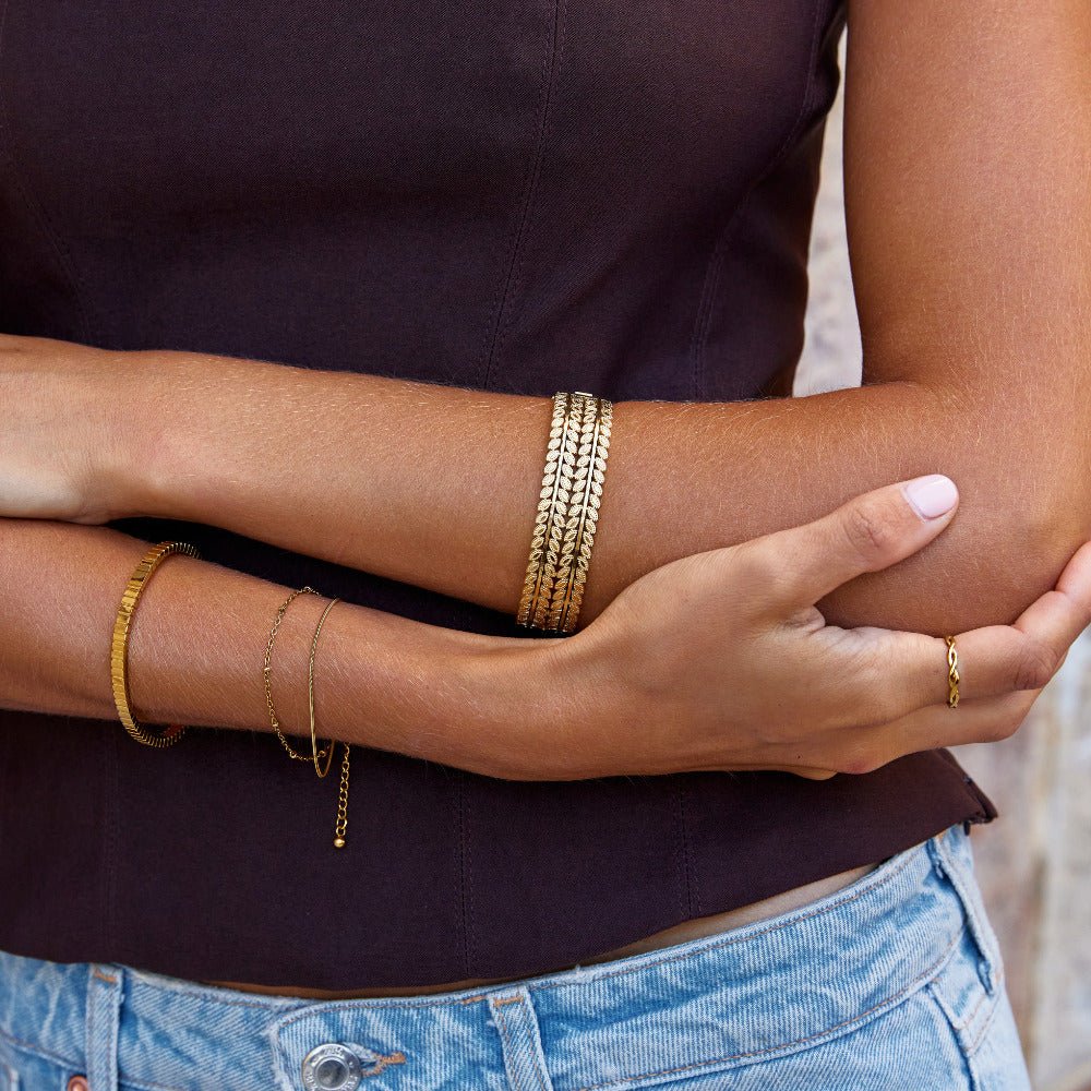 Bangle a Strati Foglia Oro