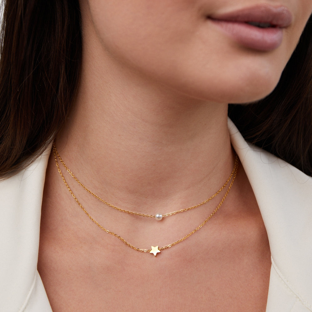 Collana a Strati Stella e Perla Oro