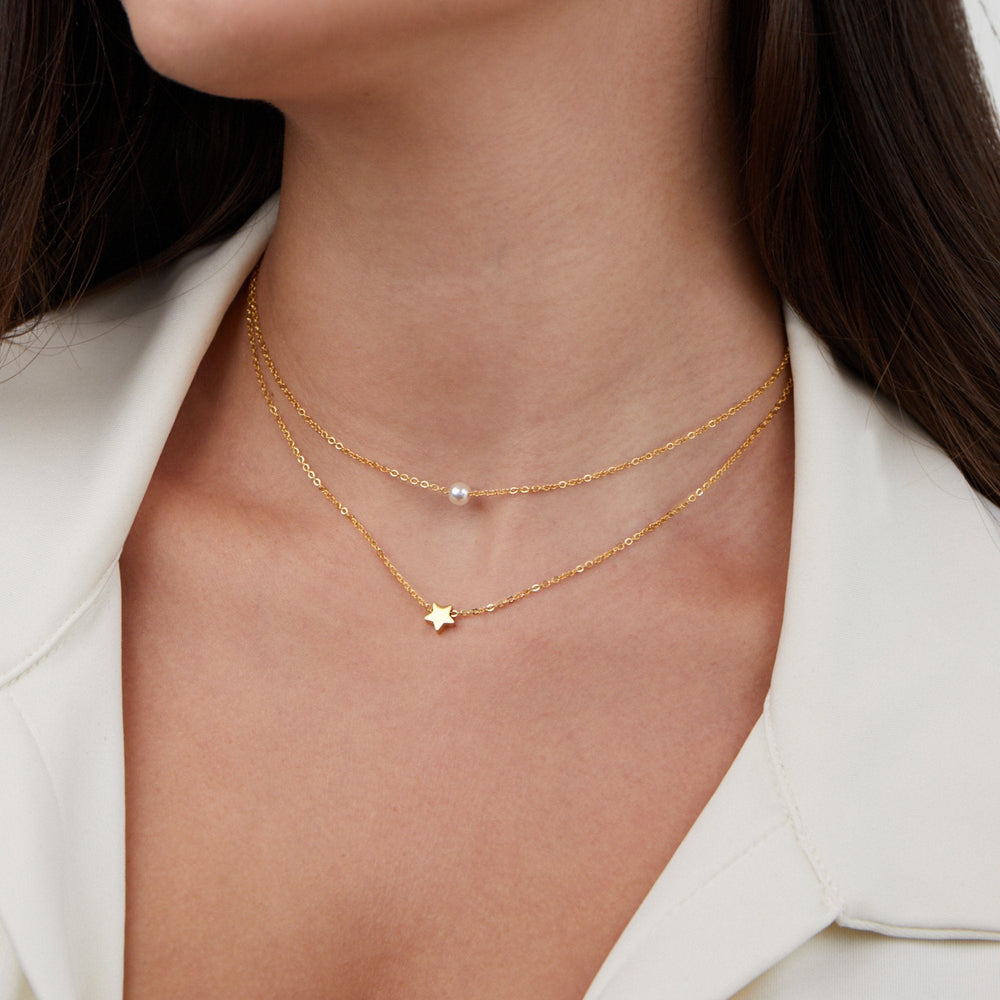 Collana a Strati Stella e Perla Oro