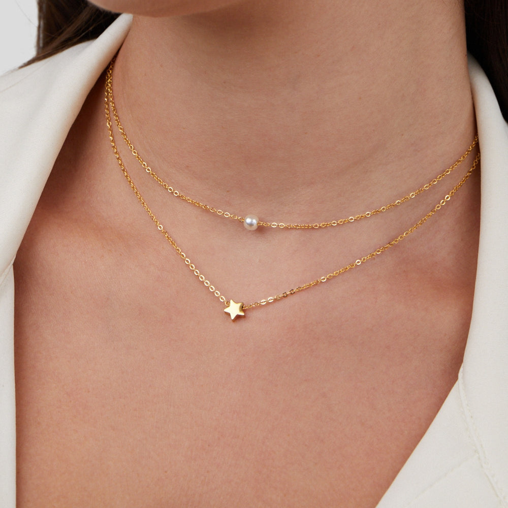 Collana a Strati Stella e Perla Oro