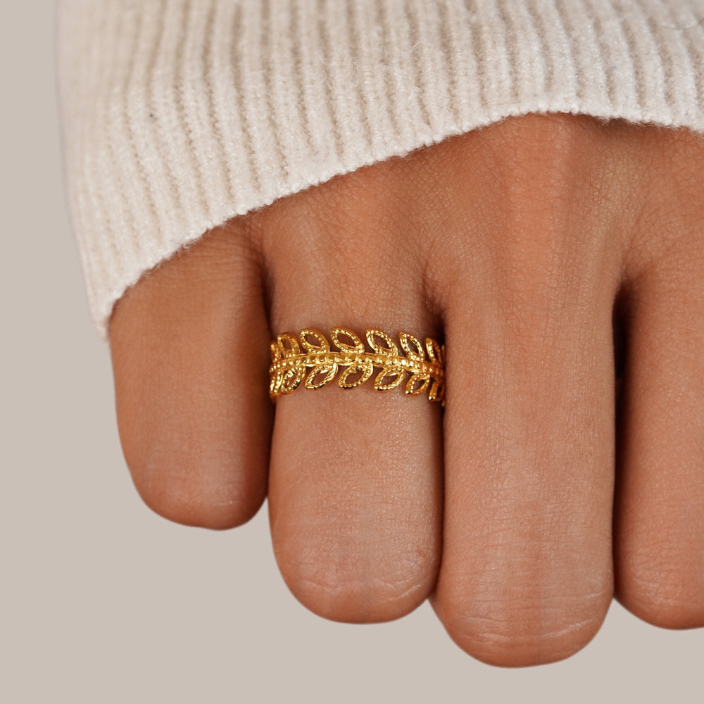 Anello Foglia Fiorita d'Estate