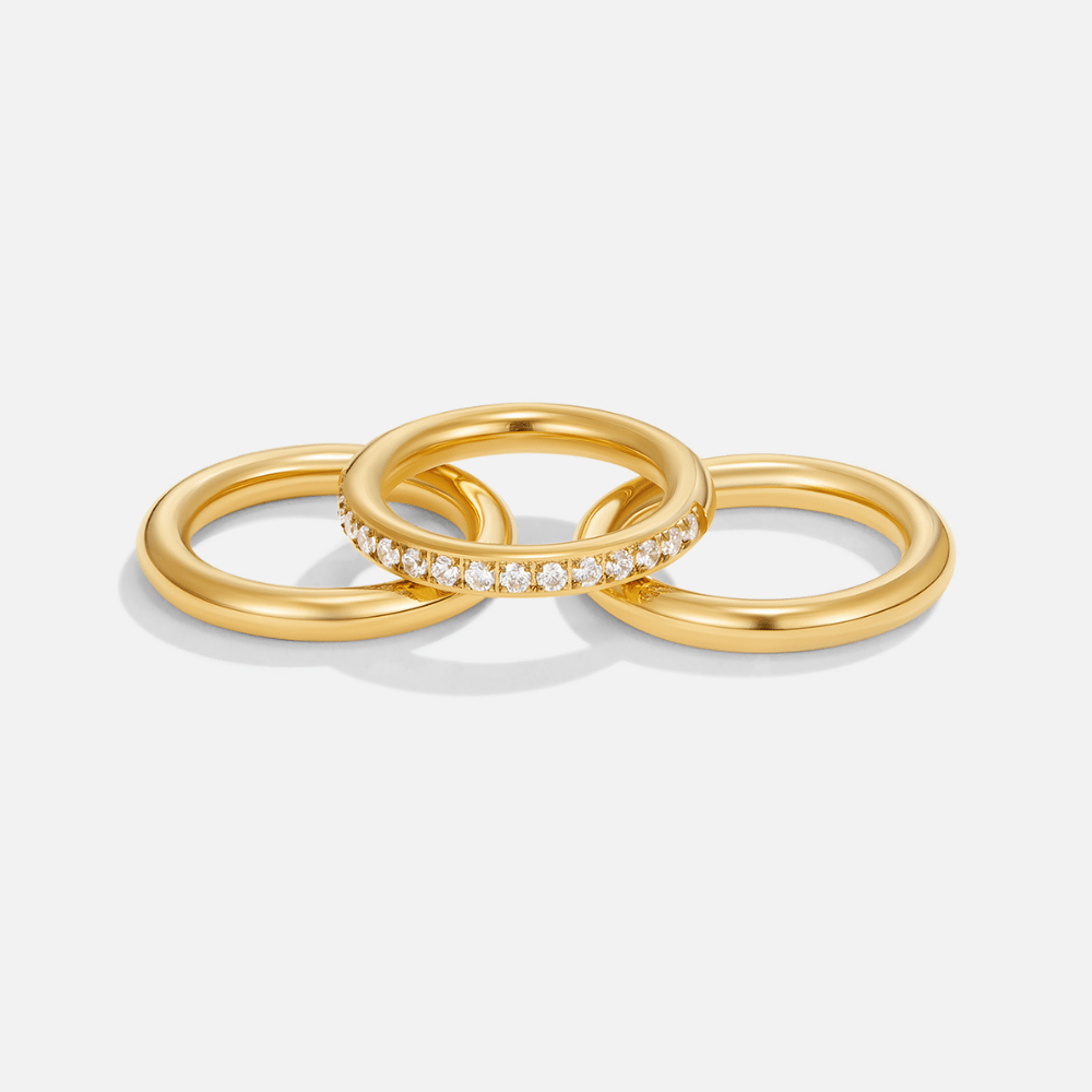 Set Anelli Trio Vana Oro e Cristallo