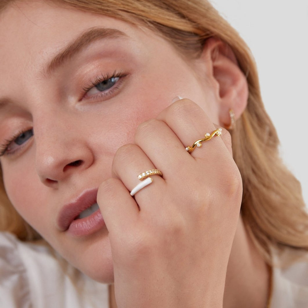 Anello Ondulato Perla Oro 18K