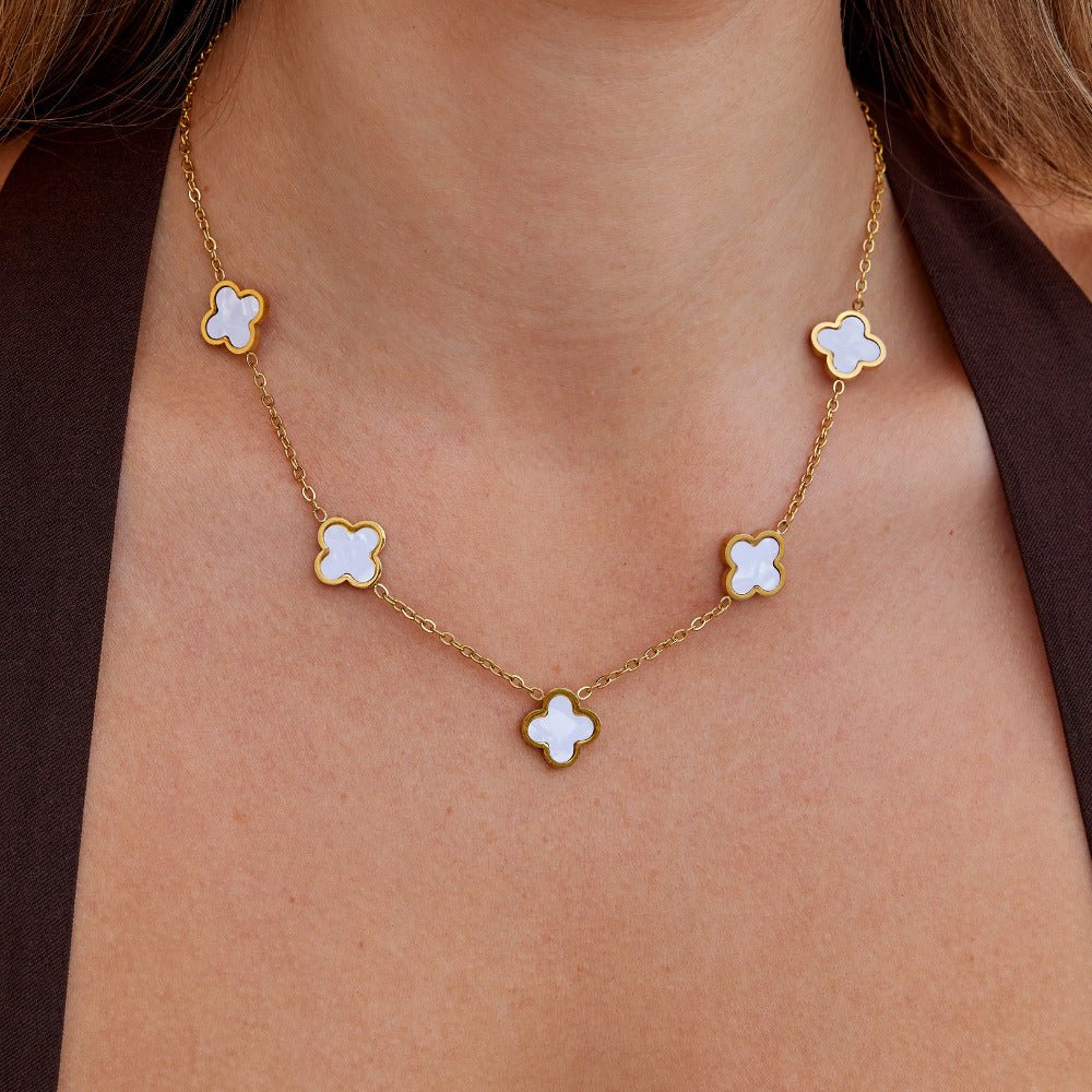 Collana Cluster Clover Bianco