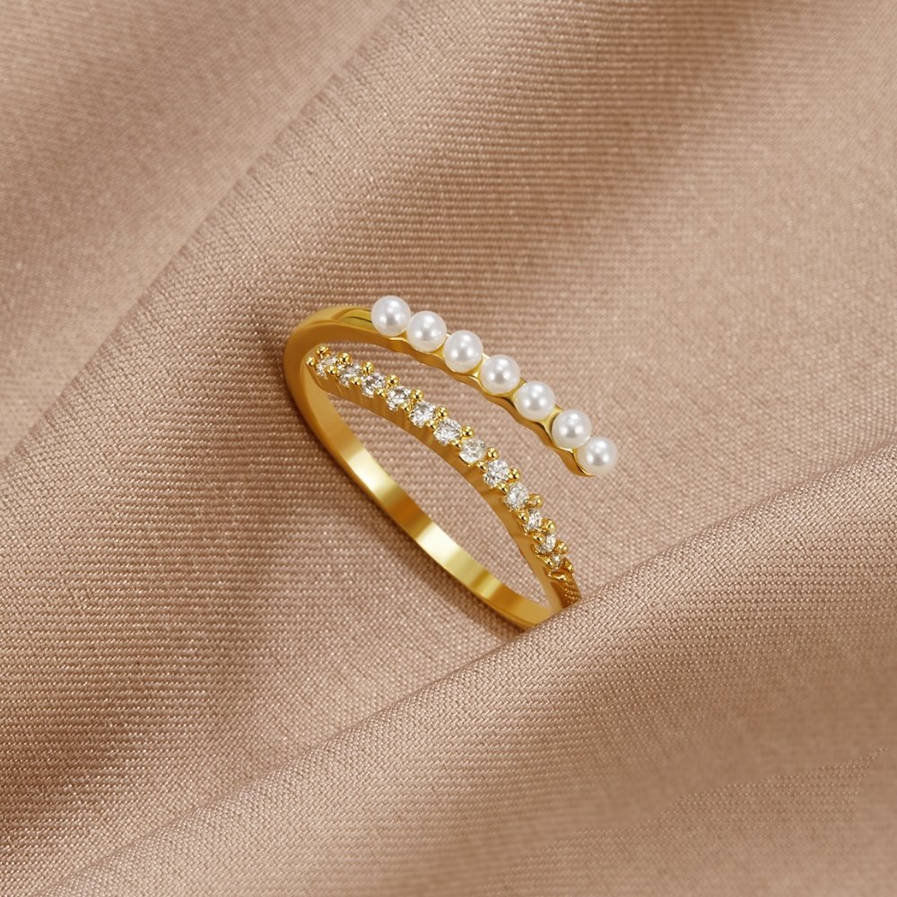 Anello Avvolgente Perla e Cristallo